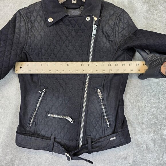 Diesel Jacket Womens XS Black Quilted Moto Biker Asymmetrical Zip Belted - Picture 4 of 16